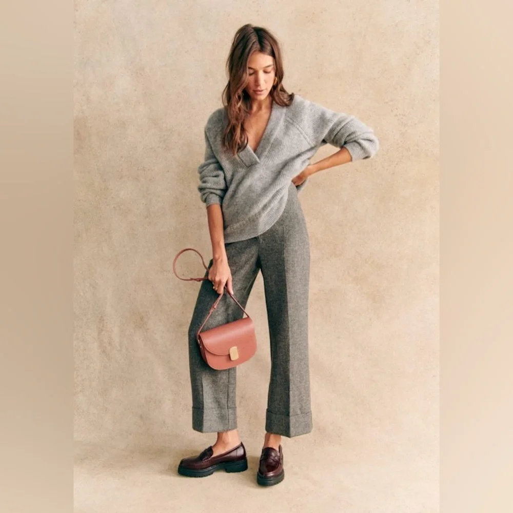 Sezane Small Cody V Neck Sweater Jumper Gray Baby Alpaca - Picture 2 of 12